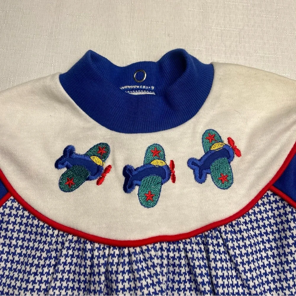 Healthtex Blue and White Dress with Red airplane Accents size 6-9 months